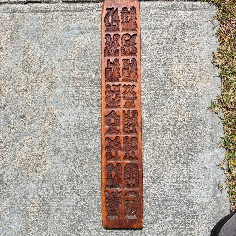 Vintage Wooden Springerle Speculaas Cookie Mold Hand Carved Folk Art Windmill